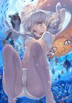  ass bikini braid breasts cameltoe cat fish freediving highres innertube large_breasts long_hair mabinogi meles pointy_ears solo surreal swimming swimsuit toro_(konirio) twin_braids underboob underwater what white_eyes white_hair 