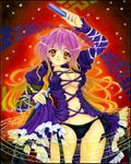  black_panties dress gradient_hair hakonet hijiri_byakuren long_hair multicolored_hair panties scroll solo touhou underwear yellow_eyes 