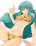  animal_print bikini blue_eyes green_hair horns kosame_daizu long_hair lum navel oni smile solo swimsuit tiger_print urusei_yatsura 