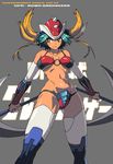  bad_id bad_pixiv_id bikini blade dual_wielding grendizer holding mazingkaizer mecha_musume multicolored_hair personification swimsuit text_focus thighhighs ufo_robo_grendizer weapon yellow_eyes 