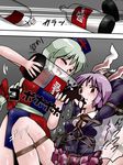  animal_ears bdsm blazer bondage bound braid bunny_ears dr_pepper feeding force_feeding frogtie hat jacket lilish long_hair multiple_girls necktie nurse_cap product_placement purple_hair red_eyes reisen_udongein_inaba silver_hair soft_drink tears touhou yagokoro_eirin 