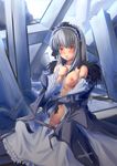  breasts chakabo doll_joints dress grey_hair highres long_hair medium_breasts nipples no_bra no_panties red_eyes rozen_maiden solo suigintou torn_clothes 