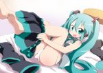  aqua_eyes aqua_hair barefoot blush dressing feet hatsune_miku long_hair lying massala necktie on_back panties skirt soles solo toes twintails underwear undressing very_long_hair vocaloid white_panties 