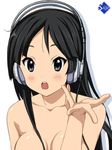  akg akiyama_mio blush breasts brown_eyes brown_hair cleavage headphones k-on! long_hair medium_breasts nude ryunnu solo 