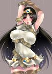  1girl black_hair blush breasts brown_eyes circlet covered_nipples druaga_no_tou gloves huge_breasts jewelry ki_(druaga) lips long_hair solo tentacles thighhighs wet 