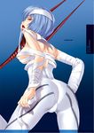  ass ayanami_rei bad_id bad_pixiv_id bandages blue_hair bodysuit breasts cameltoe evangelion:_2.0_you_can_(not)_advance kure_masahiro lance_of_longinus large_breasts neon_genesis_evangelion open_mouth plugsuit rebuild_of_evangelion red_eyes short_hair solo trefoil white_bodysuit 
