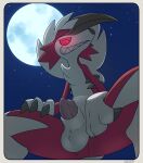  alternate_version_at_source animal_genitalia animal_penis balls canine_penis chest_tuft claws crouching feral full_moon fur generation_7_pokemon genitals glowing glowing_eyes half-erect hi_res korichi looking_at_viewer low-angle_view lycanroc male midnight_lycanroc moon night night_sky nintendo outside penis penis_tip perenium pokemon pokemon_(species) red_body red_eyes red_fur red_sclera sheath smile solo tuft video_games white_body white_fur worm&#039;s-eye_view 