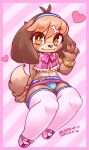  absurd_res accessory animal_crossing anthro belt blasticussaturn bow_ribbon bracelet bulge canid canine canis clothing digby_(animal_crossing) domestic_dog freckles girly hair_accessory headband hi_res jewelry leggings legwear male mammal midriff nintendo panties pink_clothing signature simple_background sitting solo thigh_highs underwear upskirt video_games yellow_eyes 