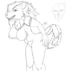  4_breasts anthro breasts canid canine canis chest_tuft female fluffy fluffy_chest fluffy_hair hair mammal multi_breast neck_tuft practice sketch solo theregretter tuft wolf 
