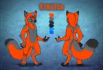  abstract_background anthro black_nose blue_eyes cheek_tuft chest_tuft dipstick_ears facial_tuft featureless_crotch front_view fur grey_body grey_fur head_tuft male model_sheet mouth_closed multicolored_ears mylafox nude orange_body orange_fur rear_view shoulder_tuft solo standing text tuft url 