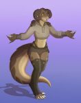 anthro arms_out ashe_colter bethesda_softworks bottomwear brown_body brown_scales bulge claws clothing crop_top_hoodie deathclaw fallout fangs finger_claws girly hi_res horn hotpants legwear looking_at_viewer male mr_jager navel red_eyes reptile scales scalie shadow shorts simple_background solo stockings string_panties thick_tail thick_thighs toe_claws torn_clothing video_games visible_underwear 