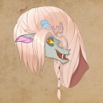  2022 aged_up antlers artharuhi braided_hair broken_horn brown_background brown_body bust_portrait chimera digital_media_(artwork) discord_(mlp) draconequus fangs feral friendship_is_magic gradient_background grey_body hair hasbro horn long_neck male mlp_g5 my_little_pony open_mouth orange_eyes portrait sharp_teeth simple_background smile solo teeth white_hair yellow_sclera 