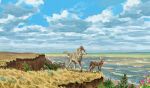 2022 canid canine canis coyote day detailed_background digital_media_(artwork) duo feral grass mammal outside plant sky wavyrr wolf 