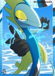  absurd_res ambiguous_gender anthro blue_body cosmic_noodle digital_media_(artwork) generation_8_pokemon hi_res humanoid_hands inteleon multicolored_body nintendo nude pokemon pokemon_(species) shaded smile solo video_games water yellow_body yellow_eyes 