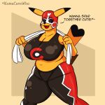  anthro chubby_female clothing cosplay_pikachu_(costume) exercise female hi_res kumawho mask nintendo pikachu_libre pokemon solo sports_mask sportswear tight_clothing tight_fit video_games workout wrestler wrestling_mask wrestling_outfit 