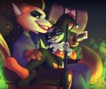  absurd_res anthro batman_(series) canid canine clothed clothing cosplay costume crossover dc_comics disney duo female fire fox green_hair hair halloween harley_quinn hi_res holidays joker judy_hopps lagomorph leporid looking_at_viewer male mammal muhomora nick_wilde rabbit smile zootopia 