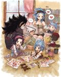  2boys 3girls :d bad_id bad_tumblr_id black_hair black_shirt black_shorts blue_hair blush bookshelf breasts brown_nails brown_pants brown_shorts cleavage detached_sleeves eye_contact fairy_tail fang gajeel_redfox grin hand_on_another&#039;s_head headband heart highres holding holding_pen if_they_mated indian_style indoors levy_mcgarden long_hair looking_at_another multiple_boys multiple_girls nail_polish open_mouth overalls pantherlily pants pantyhose pen rusky shirt short_shorts short_sleeves shorts signature sitting sketch sketchbook sketching sleeveless small_breasts smile striped striped_shirt thighhighs vertical-striped_shirt vertical_stripes very_long_hair window wooden_floor zettai_ryouiki 