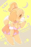  &lt;3 3_fingers 3_toes animal_crossing anthro ascot bent_over big_breasts breasts canid canine canis chest_tuft chiropteran cleavage clothed clothing crescent_moon cross digital_media_(artwork) domestic_dog dress english_text eyelashes feet female fingers fur hair isabelle_(animal_crossing) leaning leaning_forward looking_at_viewer mammal moon nintendo pawpads shih_tzu smile solo standing text toes topwear toy_dog tuft video_games yellow_eyes yokikana_yk 