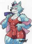 2021 anthro beastars biceps claws clothed clothing crossdressing legoshi_(beastars) makeup male muscular muscular_male muscular_thighs parasitedeath pecs purse solo tagme traditional_media_(artwork) wide_hips 