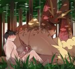  1boy 1girl :3 after_vaginal alpha_pokemon animal_ears anus ass ass_biting biting black_hair blush breasts cum cum_in_pussy erection forest furry furry_female furry_with_non-furry glowing glowing_eyes grass highres huge_ass interspecies lightsource lopunny nature nipples penis pokemon pokemon_(creature) pokemon_(game) pokemon_legends:_arceus pokephilia pussy rabbit_ears red_eyes shade small_breasts thick_thighs thighs tongue tongue_out 