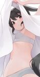  1girl black_hair bra breasts commentary_request duplicate grey_bra grey_panties highres hiroki_(yyqw7151) k-on! long_hair looking_at_viewer nakano_azusa navel panties parted_lips pixel-perfect_duplicate small_breasts solo stomach twintails underwear upshirt 