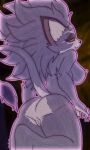  anthro anus belladonna_(trials_of_mana) breasts butt eyeshadow fangs felid feline female fur fur_pattern genitals glowing hi_res inner_ear_fluff looking_back makeup mammal nipples orange_sclera outline pupils purple_body purple_fur pussy raised_tail simple_background skybeatz slit_pupils solo tail_tuft trials_of_mana tuft white_body white_fur yellow_eyes 