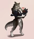  &lt;3 anthro canid canine cute_expression cute_fangs fluffy fluffy_tail hi_res knightrider machine male male/male mammal neck_tuft protogen smile solo tuft unknown_artist were werecanid werecanine werewolf wholesome_hug 
