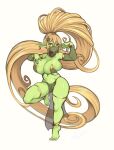  allanel anthro belly_dancer big_breasts big_ears breasts female genitals goblin gold_accessory green_body green_skin hair hi_res humanoid long_hair pussy solo 