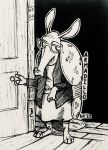  2022 absurd_res anthro armadillo barefoot clothed clothing disney door eyewear feet fully_clothed glasses hi_res inktober mammal monochrome solo standing theblueberrycarrots traditional_media_(artwork) xenarthran zootopia 