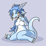  anthro blush breasts claws daaon_dragon dragon featureless_breasts female hair hi_res horn nude smile solo tongue tongue_out wingless_dragon 
