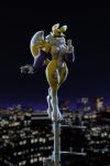  action_pose anthro bandai_namco big_breasts black_sclera blender_(software) blue_eyes breasts canid canine chest_tuft city city_background cityscape claws clothed clothing digimon digimon_(species) dogzeela ears_back feet female fever-dreamer fox fur glowing glowing_eyes hi_res mammal mostly_nude multicolored_body multicolored_fur night night_sky paws pivoted_ears pose renamon solo toes tuft white_body white_fur yellow_body yellow_fur 
