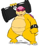  2015 anthro belly bracelet chubby_anthro chubby_male claws clothing eyewear fangs fist headgear headwear holding_object holding_weapon jewelry koopa koopaling looking_at_viewer male mario_bros nintendo nude open_mouth ranged_weapon reagan700 rocket_launcher roy_koopa scalie shell slightly_chubby solo spiked_bracelet spiked_shell spikes spikes_(anatomy) standing sunglasses toe_claws tongue video_games weapon 
