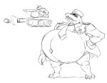  2016 alligator alligatorid anthro belly big_belly bottomless bottomless_anthro bottomless_male claws clothed clothing crocodilian donkey_kong_(series) fangs hand_on_hip hat headgear headwear jacket king_k._rool kremling male military_hat military_jacket navel necktie nintendo obese obese_anthro obese_male open_mouth outie_navel overweight overweight_anthro overweight_male reagan700 reptile scales scalie shooting solo standing tank teeth toe_claws topwear vehicle video_games 
