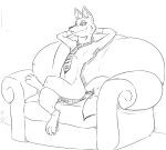  2016 anthro canid canine claws convenient_censorship crossed_legs ears_up fox furniture half-closed_eyes hands_behind_head looking_away male mammal mostly_nude mouth_closed narrowed_eyes necktie necktie_only nude on_sofa paws reagan700 sitting sitting_on_sofa smile smirk sofa solo toe_claws 