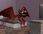  anthro bed clothing controller dragon female furniture game_controller headgear headphones headset rifleman888 tiamat_(dnd) 