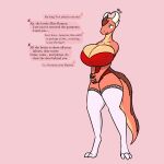  2020 absurd_res anthro big_breasts breast_expansion breasts cel_shading clothed clothing corset dialogue digital_drawing_(artwork) digital_media_(artwork) digitigrade dragon english_text expansion female fur hi_res horn keinga legwear lingerie multicolored_body orange_body partially_clothed rumuu_magnalac scalie sequence shaded signature simple_background solo standing stockings tan_body text topwear two_tone_body 