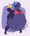  anthro belly big_belly big_breasts black_sclera blue_hair bottomwear bow_legged breasts chest_tuft cleavage clothed clothing collar cutoffs denim denim_clothing digestion digestion_noises dipstick_tail domestic_ferret ear_piercing emmy_dook facial_markings female female_pred fingerless_(marking) full-length_portrait fur gloves_(marking) green_eyes grey_body grey_fur hair head_markings heterochromia hi_res holding_belly hyper hyper_belly industrial_piercing leaning leaning_forward leg_markings looking_aside mammal markings mask_(marking) mustela mustelid musteline navel piercing pigeon_toed portrait rumbling_stomach short_hair shorts simple_background sinfullapis smile socks_(marking) solo sound_effects spiked_collar spikes tail_markings thigh_markings tight_clothing toeless_(marking) true_musteline tuft vore yellow_body yellow_eyes yellow_fur 
