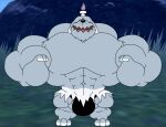  abs anthro big_muscles big_pecs bulge candle canid canine canis covered_eyes fur greavard grey_body grey_fur hair hair_over_eyes huge_muscles huge_pecs male mammal muscular paws pecs short_stack solo wish-granter 