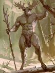  abs anthro biceps body_hair bottomwear breath capreoline cervid clothed clothing happy_trail hi_res loincloth loincloth_only looking_at_viewer male mammal monochrome moose muscular muscular_thighs nature nipples pattern_clothing plaid plaid_clothing sepia solo taran_fiddler topless walking_stick 