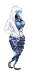  1girl breasts clothed_robot full_body glowing hands_in_pockets highres hood hood_up hoodie humanoid_robot kotone_a looking_down medium_breasts pilot_(titanfall_2) science_fiction simple_background solo stim_pilot_(titanfall_2) titanfall_(series) titanfall_2 white_background white_hoodie 