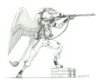  2022 aiming anthro avian axe baron_engel bottomwear breasts clothing crate digitigrade feathered_wings feathers female flintlock friendship_is_magic gilda_(mlp) graphite_(artwork) gryphon gun hasbro headkerchief kerchief melee_weapon midriff monochrome my_little_pony mythological_avian mythology pants pencil_(artwork) pirate ranged_weapon solo story story_in_description tail_tuft traditional_media_(artwork) tuft weapon wings 