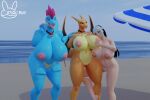  2022 3d_(artwork) anthro areola beach big_breasts blue_body bottomwear breasts butt charizard clothing detailed_background digital_media_(artwork) dragon fan_character female female/female feraligatr generation_1_pokemon generation_2_pokemon genitals gesture group hand_gesture hand_on_shoulder head_on_chest hi_res huge_breasts human interspecies inviting looking_at_viewer mammal nintendo nipples nude open_mouth pink_areola pink_nipples pokemon pokemon_(species) pussy scalie seaside seductive smile sticki_bun teasing tongue trio umbrella video_games wings yuki_(evov1) yukigatr_(evov1) yukizard_(evov1) 