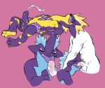  amped_toxtricity anthro bodily_fluids cum duo generation_8_pokemon genital_fluids genitals human interspecies irrisorie low_key_toxtricity male male/male mammal masturbation nintendo penis pokemon pokemon_(species) pokephilia purple_body sex simple_background sucking tongue tongue_out toxtricity video_games 