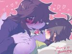  &lt;3 &lt;3_eyes anthro big_breasts blush bodily_fluids breasts candy candy_wrapper clothed clothing clothing_lift deltarune dessert duo female food hair hair_over_eye hair_over_eyes happy_birthday huge_breasts human human_on_anthro interspecies kris_(deltarune) lollipop lollipop_in_mouth looking_at_another male male/female male_on_anthro mammal one_eye_obstructed reptile romantic romantic_couple scalie shirt shirt_lift sskomu_(artist) susie_(deltarune) sweat topwear undertale_(series) video_games 