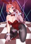  1girl 777nasu absurdres animal_ears arisugawa_natsuha bangs bare_shoulders blush bow bowtie breasts checkered_floor cleavage closed_mouth collarbone condom covered_navel detached_collar egg_vibrator fake_animal_ears fishnet_pantyhose fishnets full_body grey_eyes hand_on_floor high_heels highres holding holding_condom idolmaster idolmaster_shiny_colors leaning_forward leotard lips long_hair looking_at_viewer medium_breasts nail_polish one_knee orange_hair pantyhose playboy_bunny ponytail pussy_juice rabbit_ears red_bow red_bowtie red_footwear red_leotard red_nails sex_toy solo thighs traditional_bowtie vibrator white_wrist_cuffs wrist_cuffs 