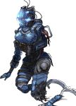  1girl breasts cable damaged glowing highres humanoid_robot kotone_a looking_down medium_breasts missing_limb oil pilot_(titanfall_2) piston pouch robot science_fiction severed_leg severed_limb simple_background simulacrum_(titanfall) stim_pilot_(titanfall_2) titanfall_(series) titanfall_2 white_background 