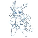  2022 3_fingers 3_toes :&lt; anthro arms_bent armwear big_breasts bottomwear breasts camel_toe clothing eeveelution elbow_gloves feet female fingers generation_4_pokemon glaceon gloves handwear hi_res holding_object holding_weapon huge_breasts legwear monochrome nintendo nipple_outline obikuragetyan panties panty_shot pokemon pokemon_(species) scarf simple_background sketch skirt solo thigh_highs toes topwear underwear video_games weapon white_background 