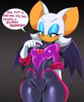  2022 anthro chiropteran clothing dialogue digital_media_(artwork) english_text eyelashes female half-closed_eyes hi_res mammal narrowed_eyes rouge_the_bat sega simple_background solo sonic_the_hedgehog_(series) speech_bubble text thecon 