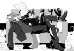  animal_ears arknights bishounen black_gloves brothers capone_(arknights) cellphone couch formal full_body furry gambino_(arknights) glasses gloves iwashi_80 lying male_focus phone scar scar_across_eye shoes siblings sweater tail wolf_boy wolf_ears wolf_tail 