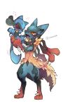  &gt;_&lt; 2boys =3 angry animal_ears animal_feet animal_hands arms_up artist_name black_fur blue_fur blush body_fur carrying commentary_request fang fangs full_body furry furry_male hands_up happy highres holding holding_pokemon looking_at_another looking_up lucario male_child male_focus mega_lucario mega_pokemon motion_lines multicolored_fur multiple_boys open_mouth own_hands_together pokemon pokemon_(creature) red_eyes red_fur riolu shira_(sirairo116) sideways_mouth signature simple_background smile snout spikes standing tail twitter_username white_background wolf_boy wolf_ears wolf_tail yellow_fur 